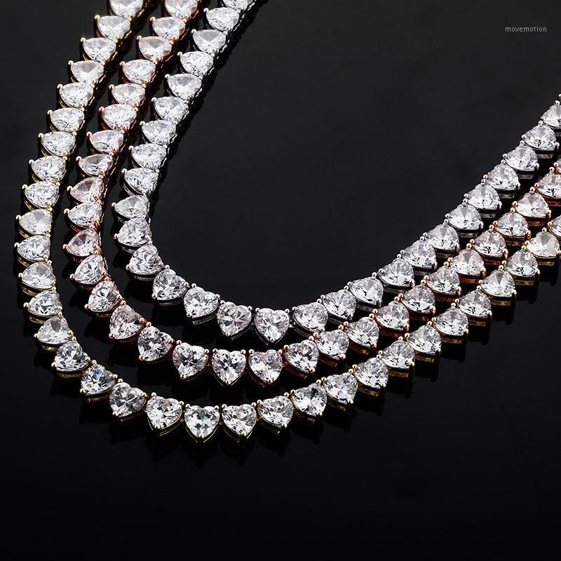 

Hip Hop 3 Claw Set Heart Shape CZ Stone Bling Iced Out Tennis Link Chain Chokers Necklaces for Men Women Unisex Rapper Jewelry1