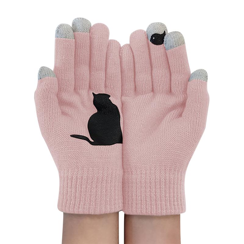 

Men's Gloves Winter Women Full Finger Mittens Ladies Woolen Gloves Outdoor Warm Dog Bones Printing Streetwear