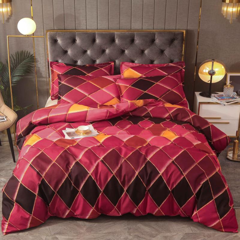 

Bonenjoy Bedding Set Geometric Patterns Duvet Cover Sets Single/Double/Queen/King Size Quilt Cover With Pillowcase For Adult, 1 xq lx hongse