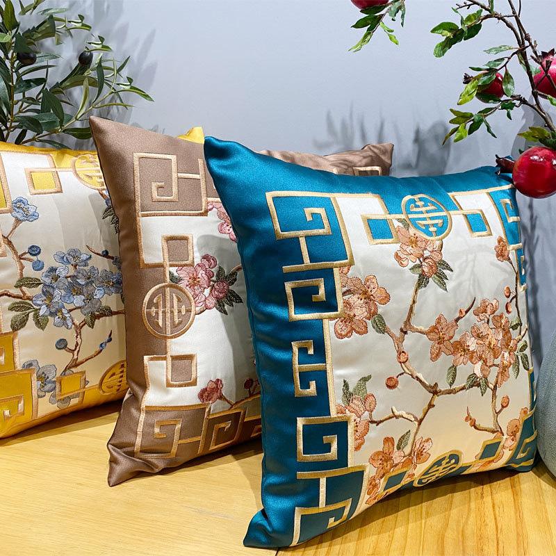 

Floral Embroidered Cushion Covers High-grade Chinese Yellow Coffee Waist Pillowcases Home Sofa Decoration Pillow Cases Covers, Veemi 02