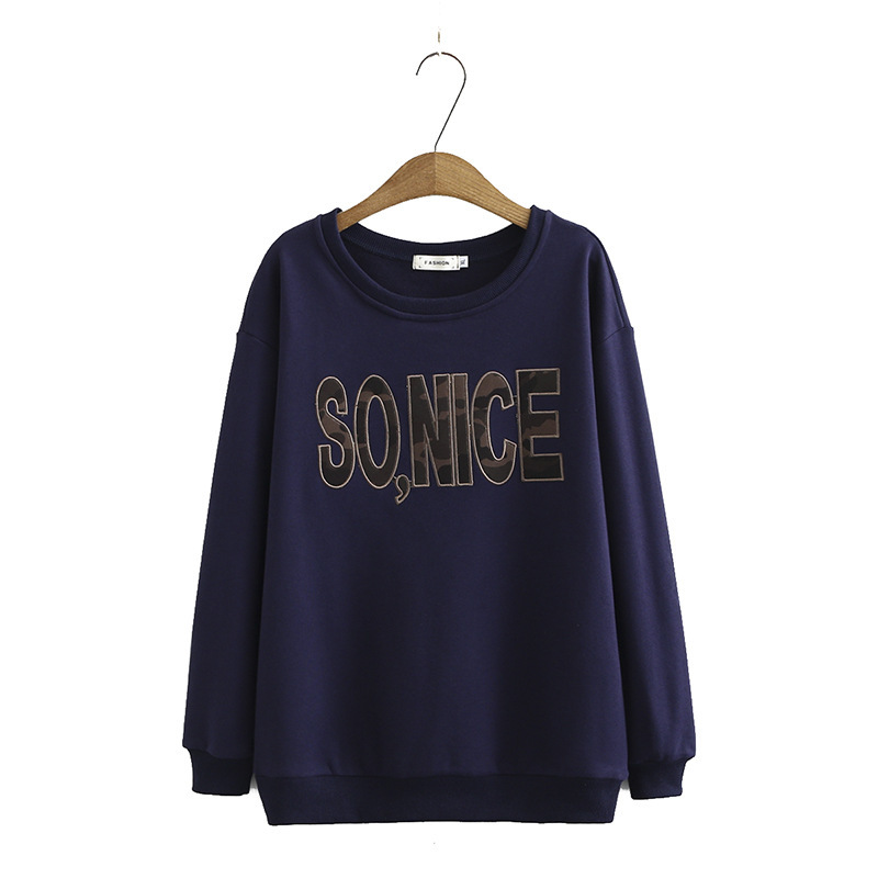 

Xl-4xl Plus Female Letter Embroidered Hoodies Large Casual Size Long Spring Outerwear Large-scale Sweaters Pjt5, Blue