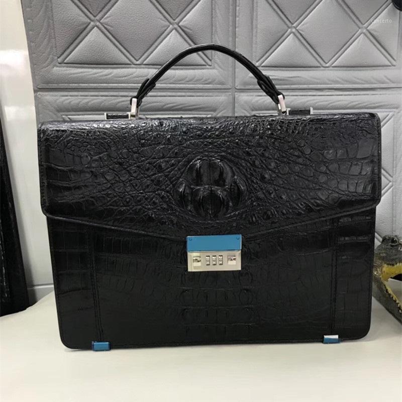 

Exotic Crocodile Skin Coded Lock Closure Businessmen Laptop Bag Briefcase Authentic Alligator Leather Male Large Working Handbag1, Black