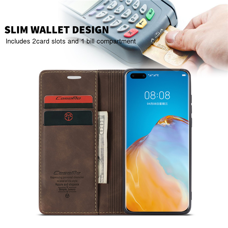 

New Multifunctional Leather Cases Retro Frosted Bank Card Holder Wallet Phone Case For Huawei Nova6SE Y7A P40 P30 P20 Lite Iphone 13 Samsung S21, Brown