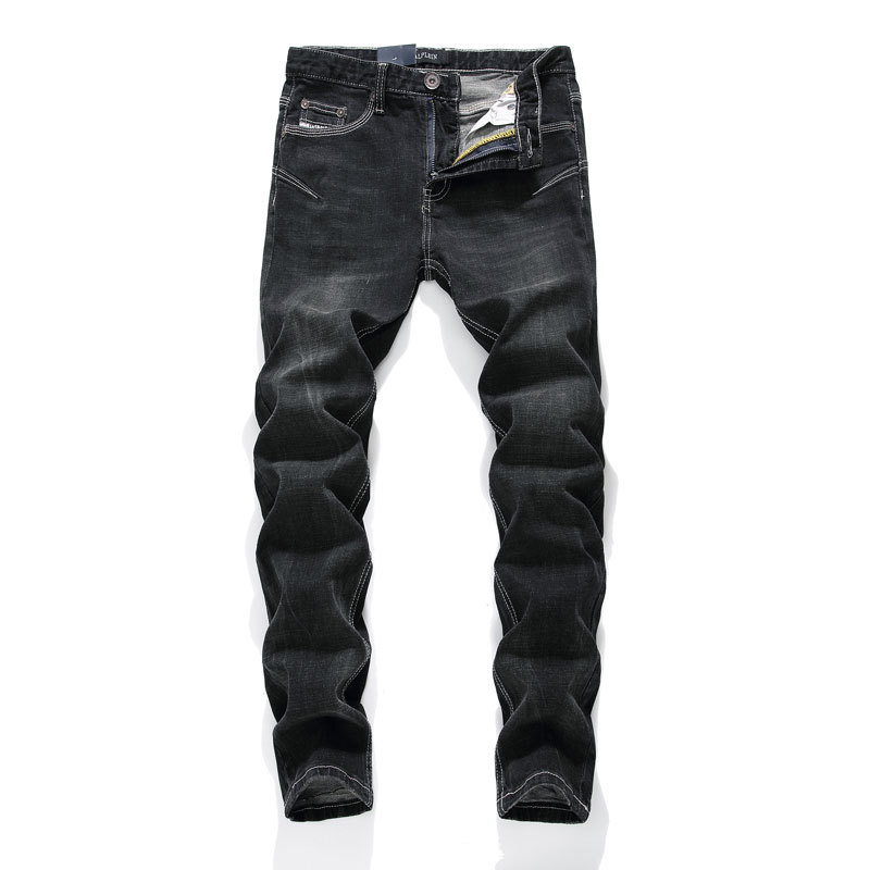 

2021 New Fashion Streetwear Male Elastic Fine Hip-hop Black Denim Brem Pants Thin-fitting Stretcher Classical 7cgh