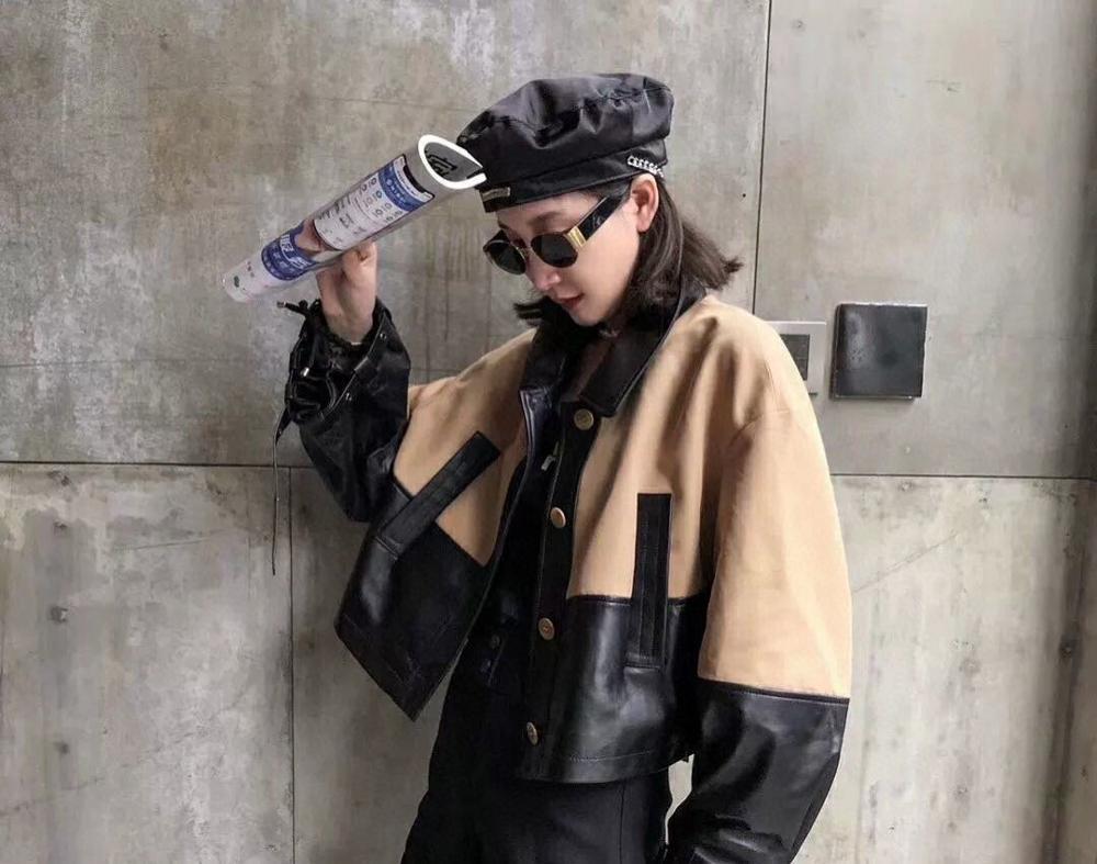 

2021 Style New Female Fall Slices Short Jackets and Vintage Blazers Single Breasted Leather Jacket 4udz, Khaki.