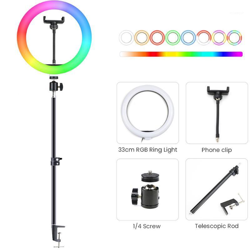 

Dimmable RGB LED Selfie Ring Light Adjustable Tabletop Single Foot Stand Colorful Photography Lighting Desktop Phone Shooting1