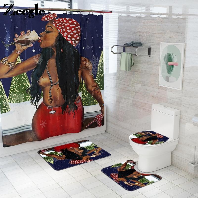 

Printing Bath Mat Waterproof Shower Curtain Bathroom Floor Mat Toilet Bathroom Carpet Set Anti Slip for