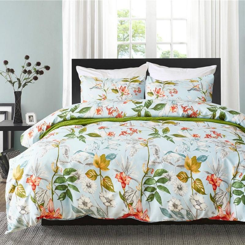 

Modern 2/3 Pcs Bedding Set  Queen King Size Plant Leaves Reactive Printing Duvet Cover Pillowcase Sets Bedroom Decoration, Green