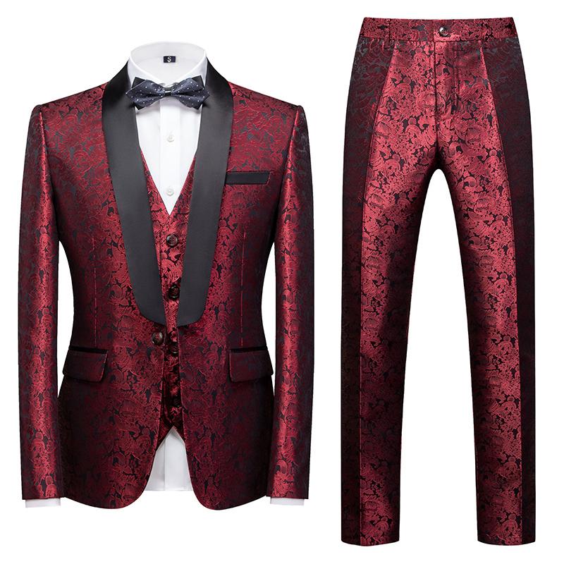 

Men Suits 3 Pieces Slim Fit Stage Suits Groom Noble White Wine Red Tuxedos for Formal Wedding suit (Blazer+Pants+Vest) 6XL, Black