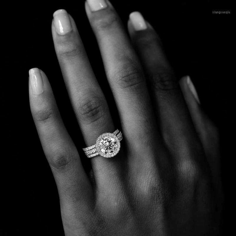 

Cluster Rings Luxury 10KT White Gold Sets 3-in-1 Fashion 3ct Round Simulated Diamond Wedding Ring For Women Girlfriend Gift Jewelry, Golden;silver