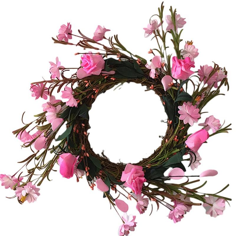 

Artificial Rose Wreath Faux Floral Wreath for Valentine's Day Front Door Indoor Wall Home Wedding Decor Pink Rose Flower, As shown
