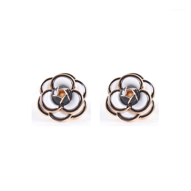 

Luxury famous black white camellia earrings women party small fragrance rose flower earring accessories1