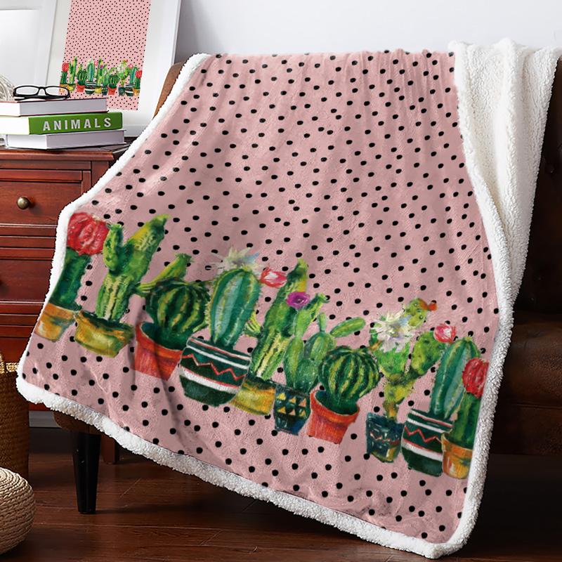 

Wave Dot Cactus Watercolor Fleece Blanket Warm Cashmere Blanket Office Sofa Supplies Blankets for Beds