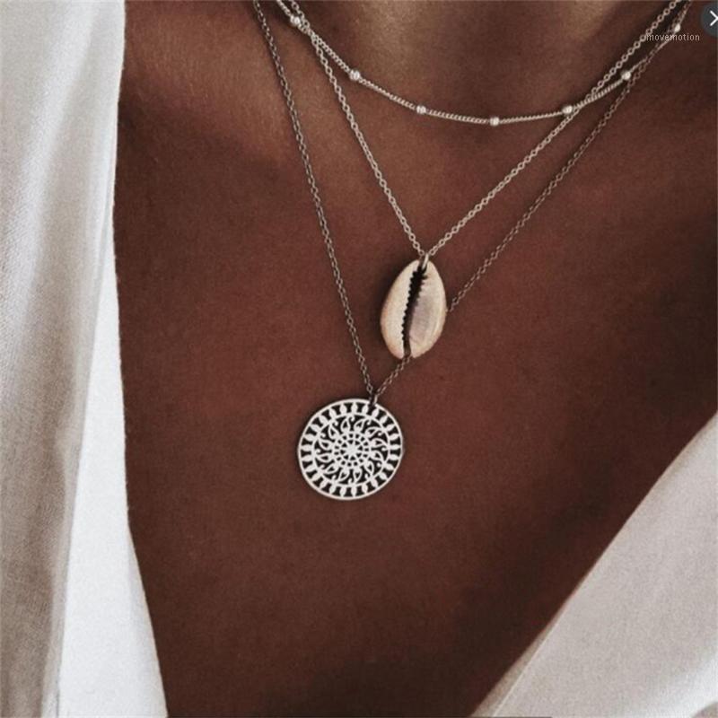 

UMKA Three Layers of Shell Pattern Pendant Necklaces Natural Shell Women Seashell Multilayer Choker Necklace Bohemian Jewelry1