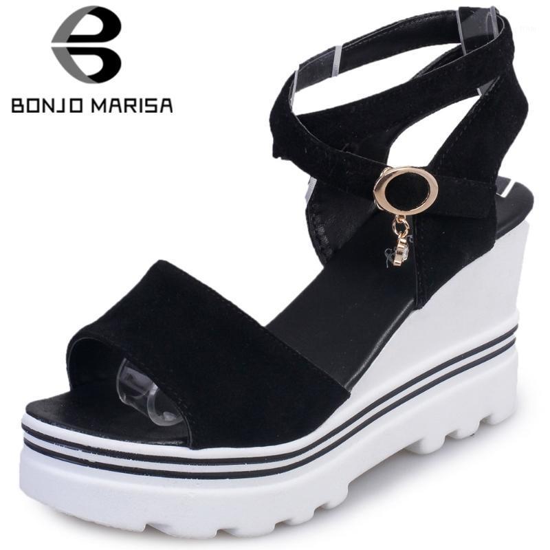 

BONJOMARISA Summer Fashion High Wedges Sweet Concise Shallow Sandals Women Summer Party Date Platform Shoes Woman1, Black