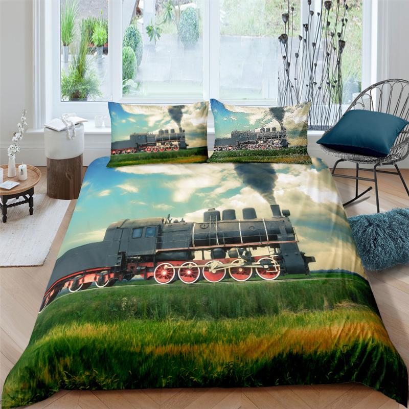 

3D Train Tank Printed Bedding Set Queen King Full Double Single Size Quilt Cover Bed Set With Pillowcases Bedding King Size, Qwer159-397