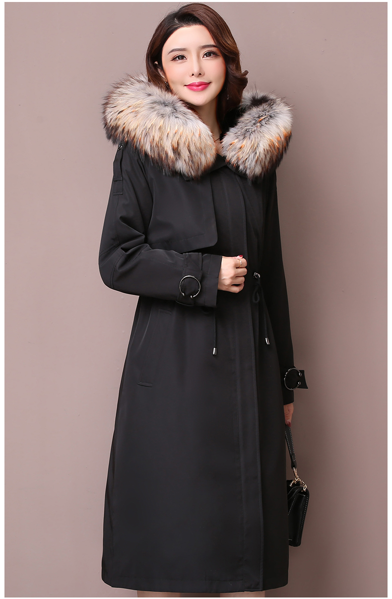 

Royal Women's Fashionable Coat with Fur Collar Rabbit Lining Jacket Winter Parka Fox Turtleneck Jt8h, Beige