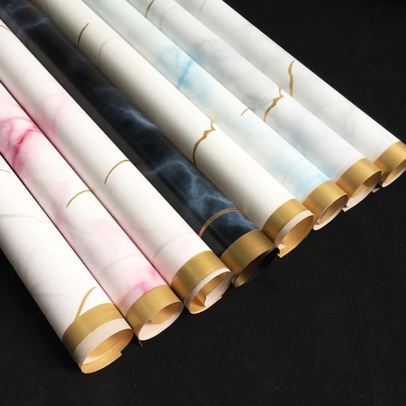 

Plastic Golden Frame Marble Flower Wrapping Paper Waterproof Birthday Party Gift Decoration Packaging Material 20 Sheets/Pack