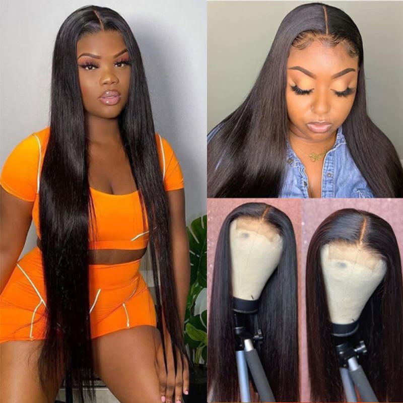 

32Inches Long Straight Lace Front Human Hair Wig 4X4 Lace Closure Wigs For Women Transparent Front Wig Density 150%, As pic