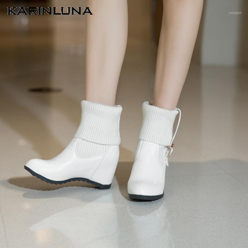 

women's New Arrivals Plus Size 43 Inside High Heels Winter Shoes Fashion Elastic Knitting Ankle Boots1, Beige