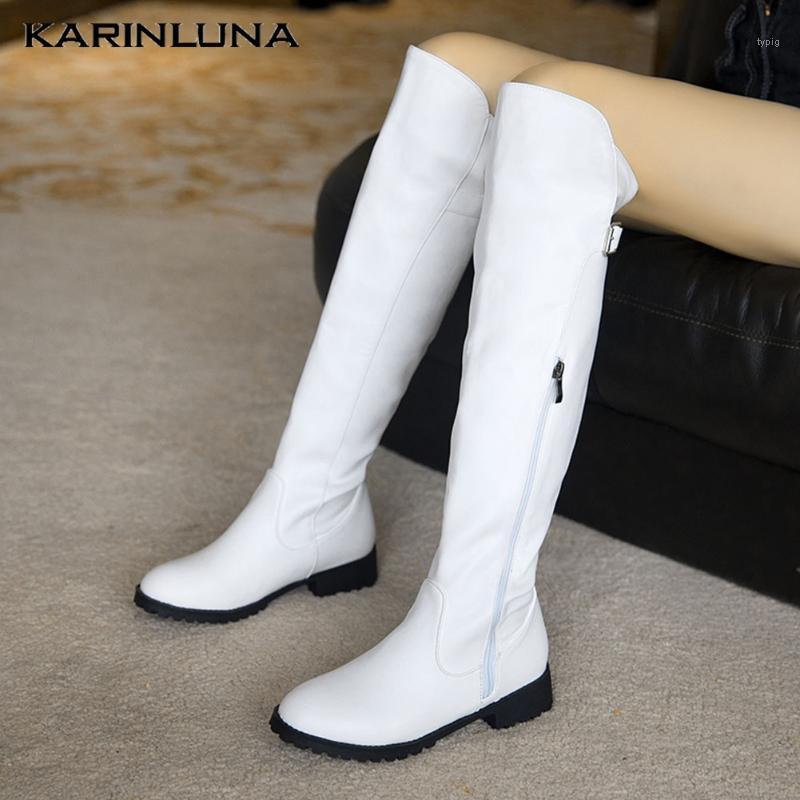 

Karin Wholesale Shoes Women New Fashion Knee High Boots Solid Zip Up Round Toe Square Thick Heels Round Toe Long Booties1, Black