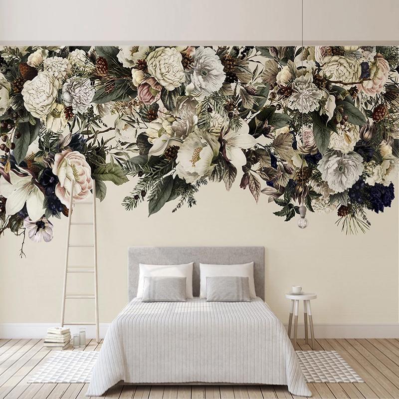 

Custom Photo Pastoral Retro Floral Flowers Bedroom Living Room Sofa TV Background Wall Home Decoration Mural Wallpaper Wall Art, As pic