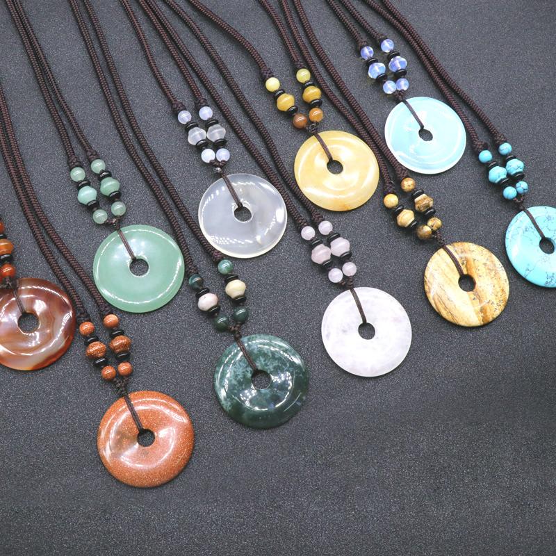 

Natural Pink Crystal Red Onyx Sandstone Safe Buckle Wishing Pendant Necklace Charm Women's Jewelry For Sweater Chain Matching