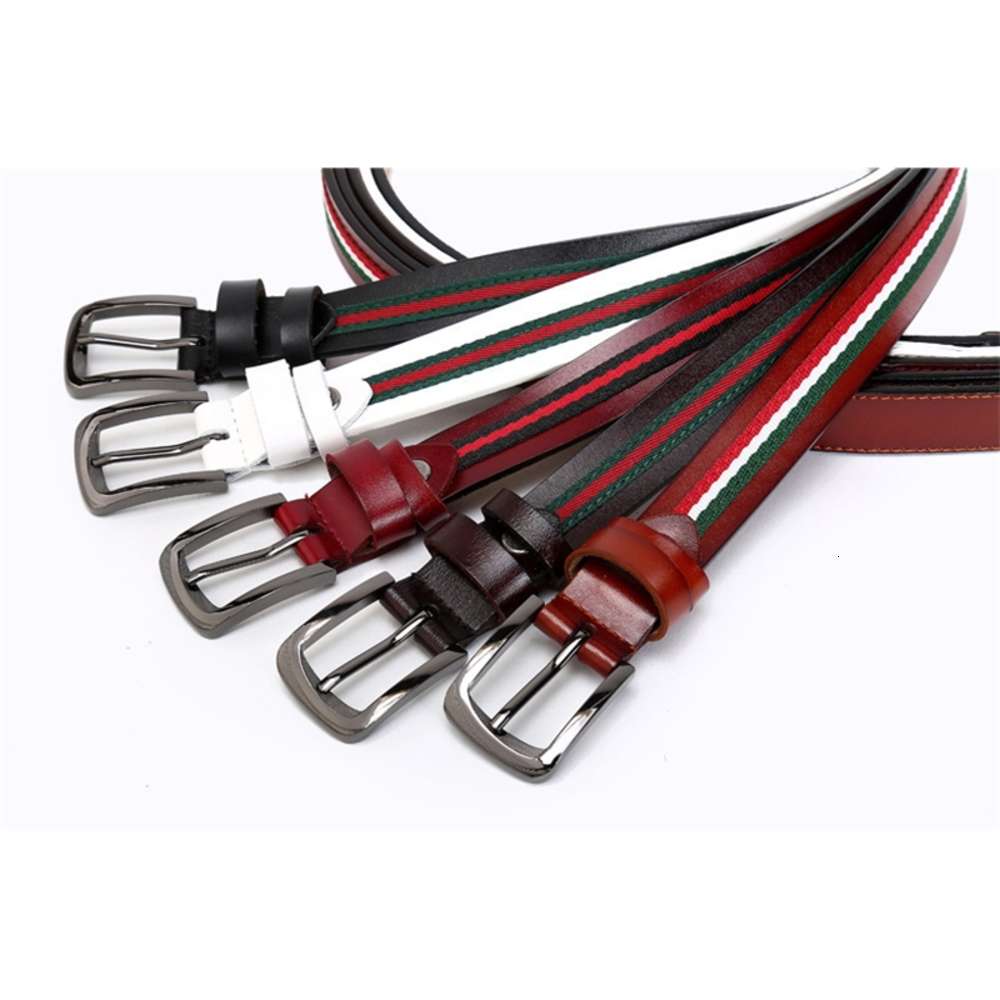 

Belt red and green cloth women's leisure pants customized leisure trend women's leather pin buckle belt, Black