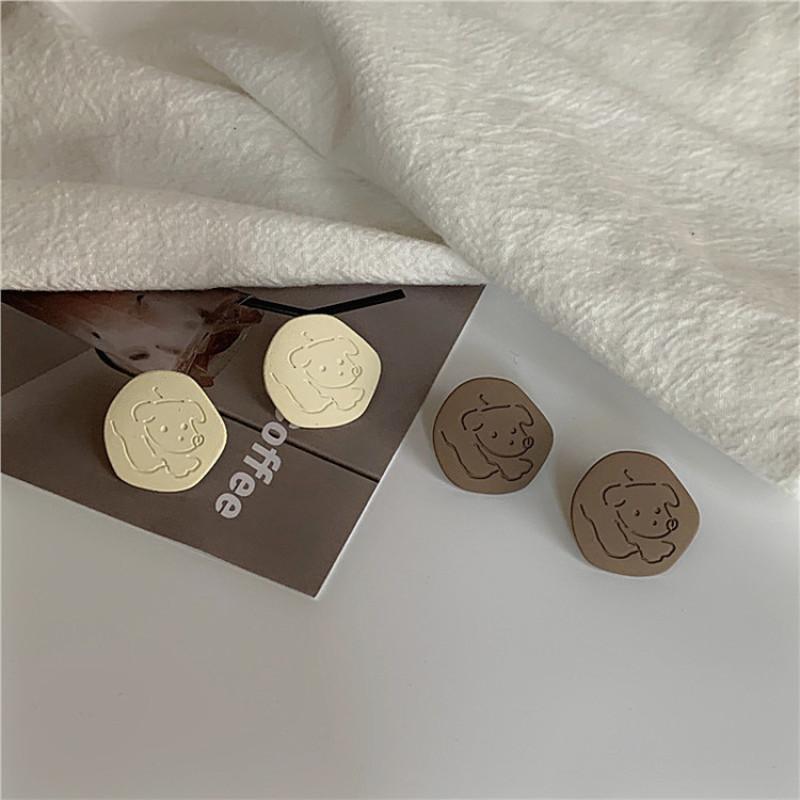 

2020 Simple Animal Pattern Round Wafer Stud Earrings Fashion Jewelry Korean Earrings for Women Girl