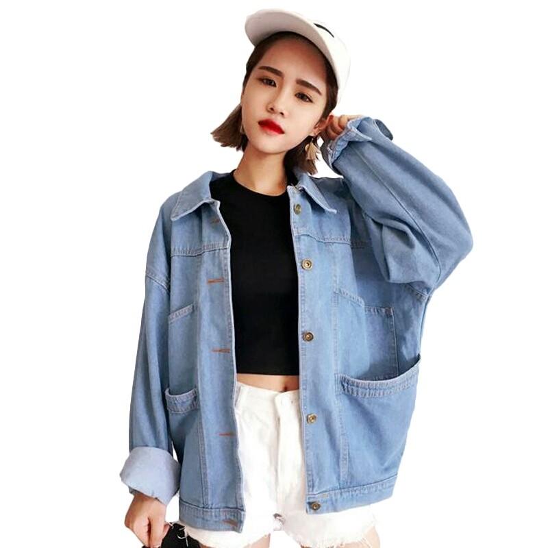 

Vintage Basic Plus Size Cotton Denim Autumn Jeans Oversize Jacket Women Solid Casual Loose Female Coat Jackets Coats Outerwear, Blue