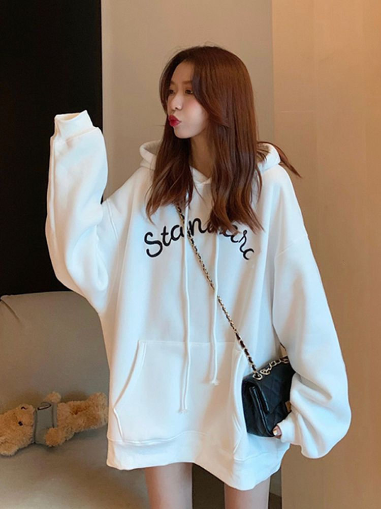 

2021 New Loose Bf Lazy Wind Plus Velvet Long White Coat Hoodie Female Sweater L4BA, Games
