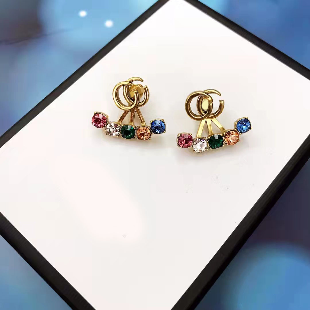 

Fashion color diamond simple earrings ladies letters personality designer earring, Golden;silver