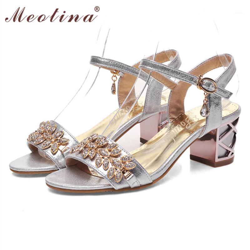 

Meotina Shoes Women Sandals Bridal Shoes Summer Open Toe Party Chunky Heels Rhinestone Sandals Gold Big Size 9 10 986061, Blue