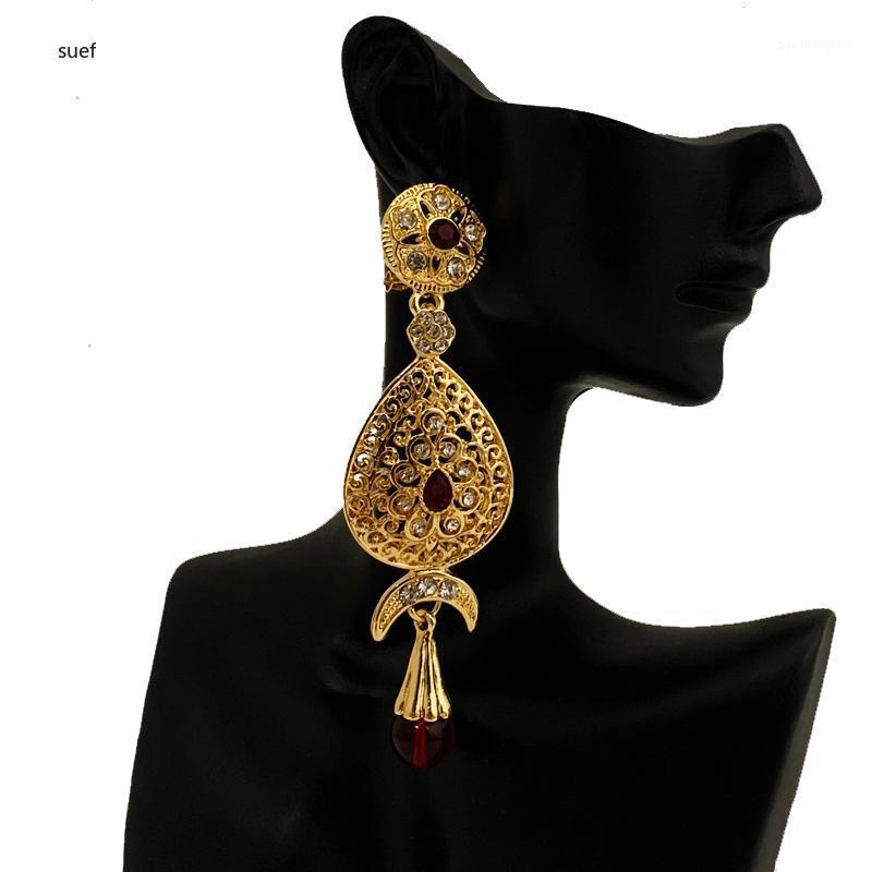 

Dangle & Chandelier Moroccan Drop Women Earrings Hollow Arab Style Ethnic Wedding Court Jewelry Red And Green Stone Algerian Bride Gift, Silver