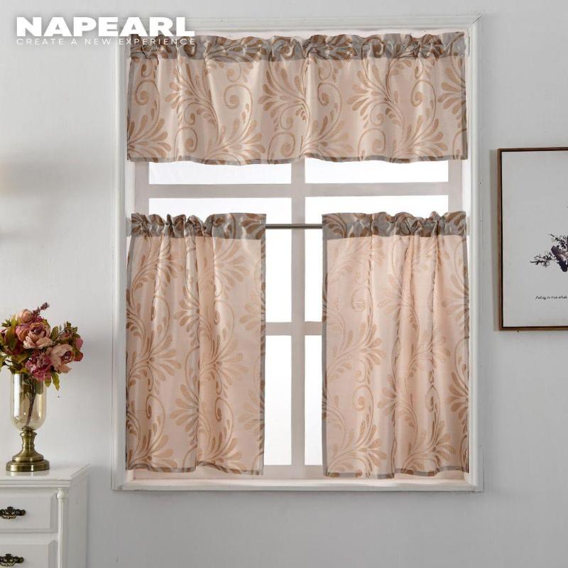 

NAPEARL Short Kitchen Curtains Jacquard Window Treatments Modern Cafe Panel Ready Made Luxury European Style Rod Pocket Black, 147x45cm 1pcs