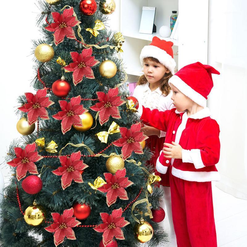 

10PCS Artificial Flowers Christmas Tree Ornaments Christmas Decorations for Home Xmas Tree New Year Decor Navidad 2020 natale1
