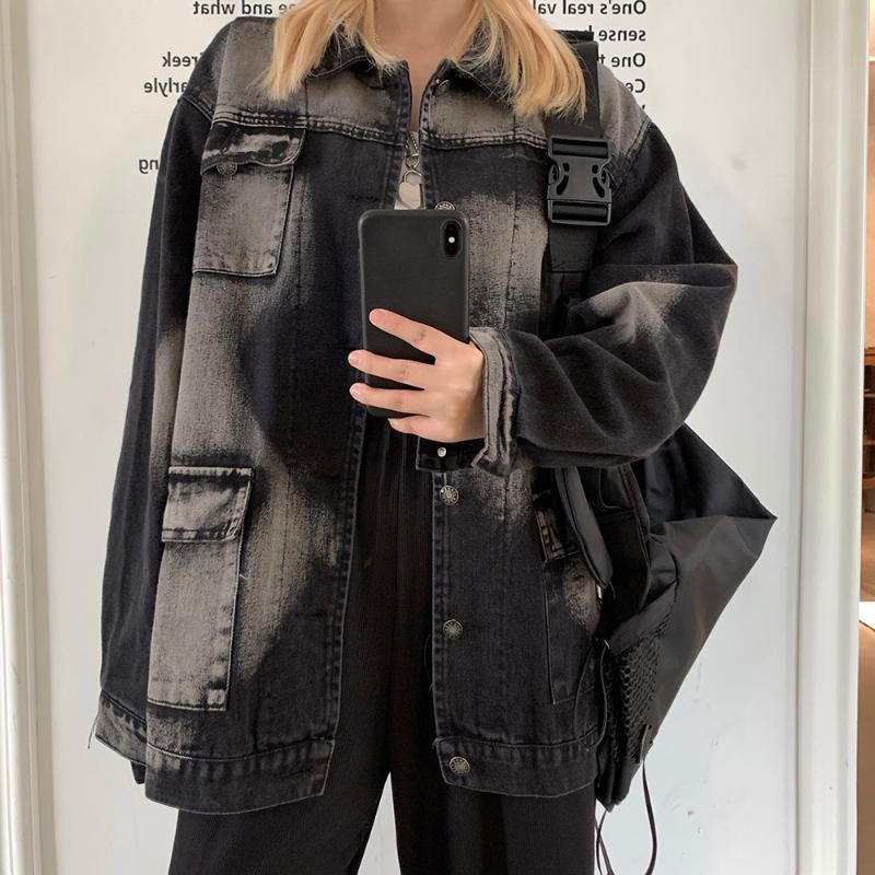 

New Old Tooling Denim Jacket Loose Oversize Women Female Retro Black Jackets Fashion Punk Goth Casual Tops Streetwear Coats