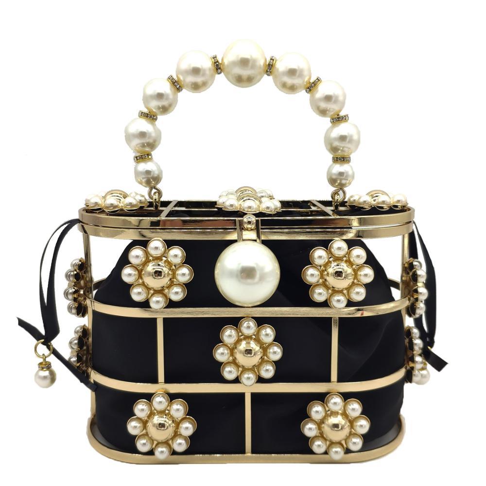 

Boutique De FGG Pearl Top-Handle Black Bucket Women Flower Evening Bags Bridal Chain Shoulder Bag Wedding Purses and Handbags Q1117, Mil1244-bei