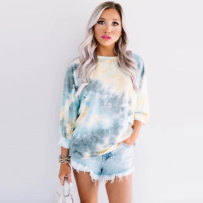 

Women's Hoodies & Sweatshirts Spring Autumn Ladies Round Collar Top Girls Creative Random Dyeing Printing Loose Sleeve Backless Casual Sweat, Black