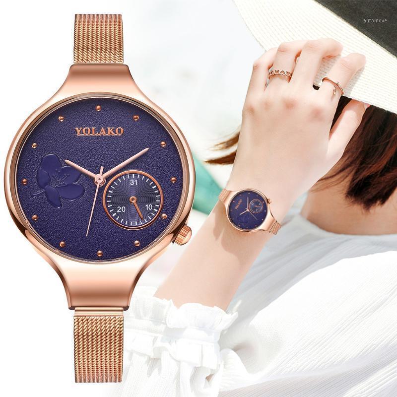 

Women Watches Flower Dial Luxury Ladies Quartz Wristwatches Rose Gold Mesh Strap Casual For Gift Clock Dress Relogio Feminino*M1