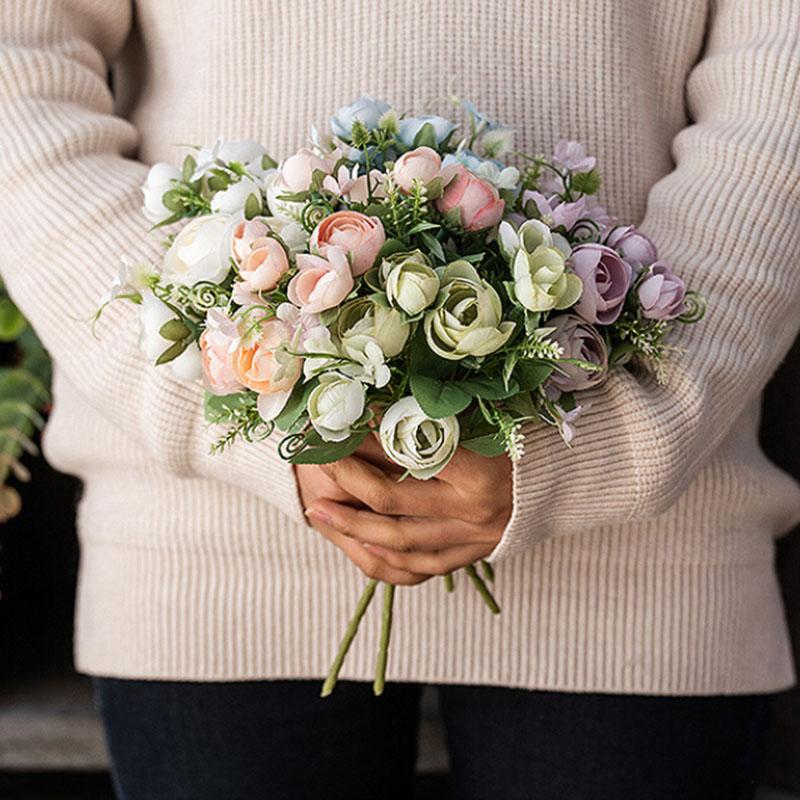 

Rose Peony Artificial Flowers Bouquet Cheap Fake Flowers for Home Wedding Decoration indoor, Blue