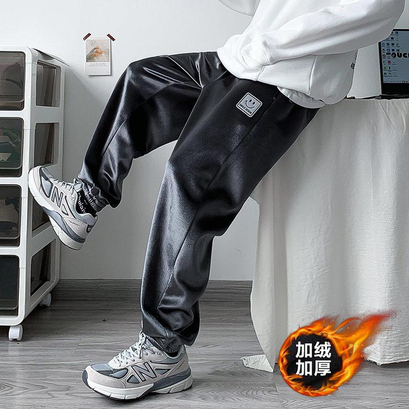 

2020 Autumn And Winter New Youth Popular Loose Solid Color Plus Velvet Thick Sports Pants Fashion Casual All-match Trousers, Black