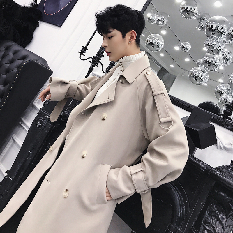 

2021 New Long Lapel British Double Breasted Wear From Men of Knee-length Coats Popular in Autumn. 96G0, 01