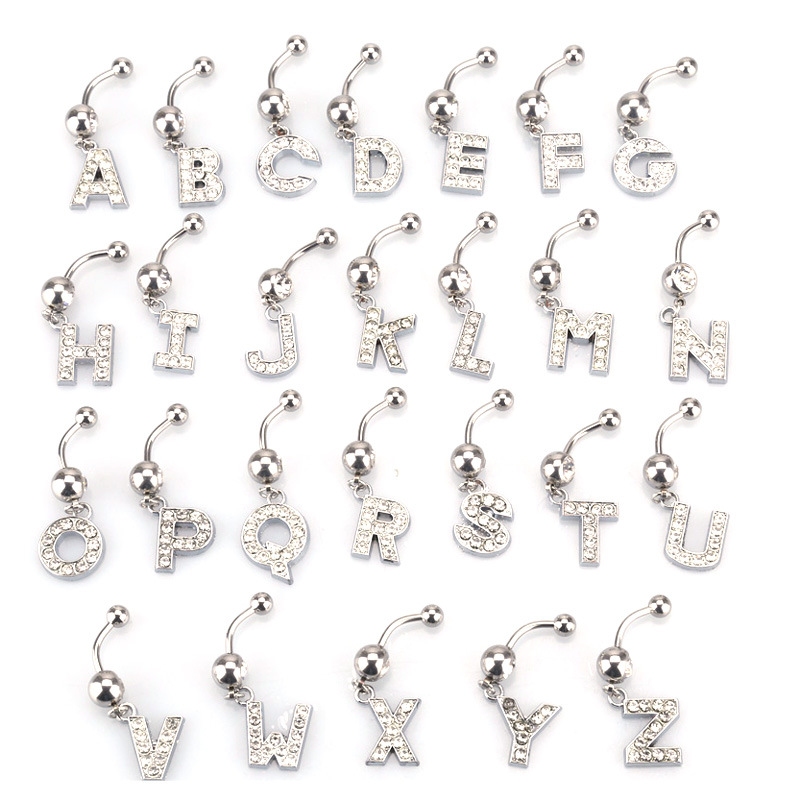 

Hypoallergenic CZ Alphabet Initial Belly Button Rings Shining Crystal A-Z Letter Navel Piercing Ring