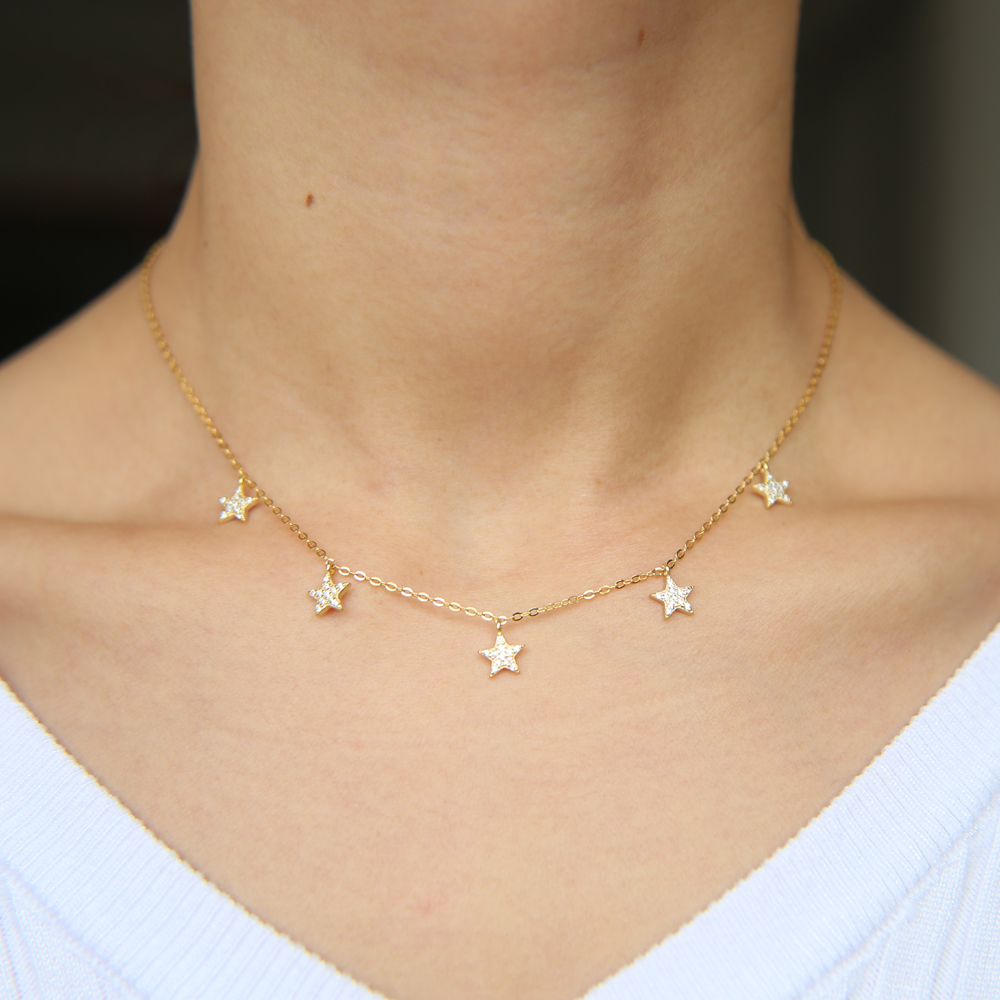 

CUTE cz star charm 5 pcs Star gold silver color lovely girl women charm necklaces 925 sterling silver high quality cz jewelry Q0531