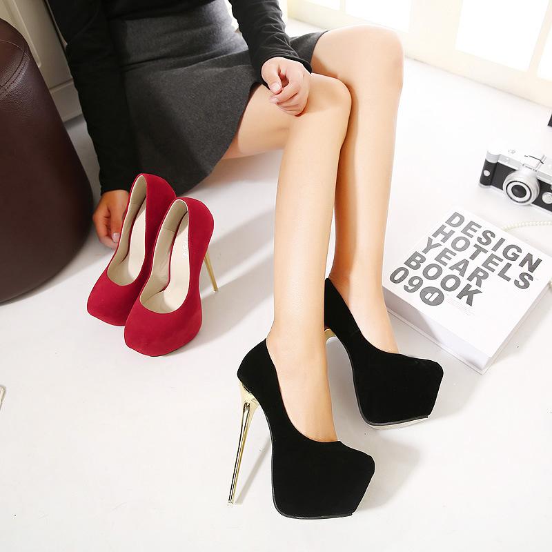

Dropshiping Big Size Sexy Pumps Wedding Fetish Women Shoes Concise Woman Pumps High Heel Stripper Flock 16 Cm, Black