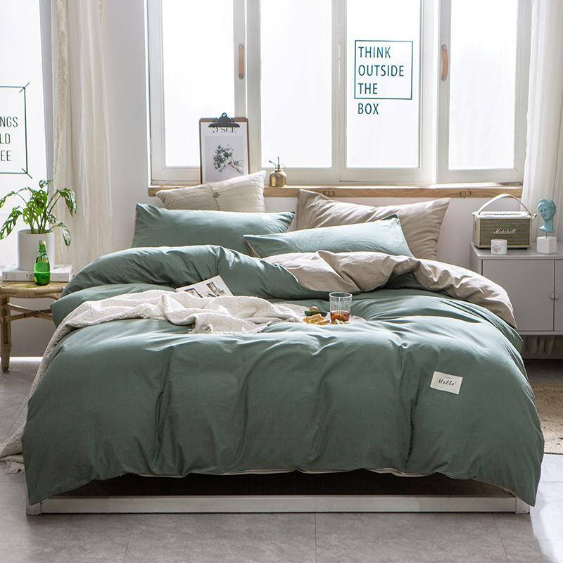 

A/B colour Bedding Set Leaf Printed Bed Linen Plaid Duvet Cover Set Single Double Queen King Quilt Cover Modern Sheet Bedclothes, Style16