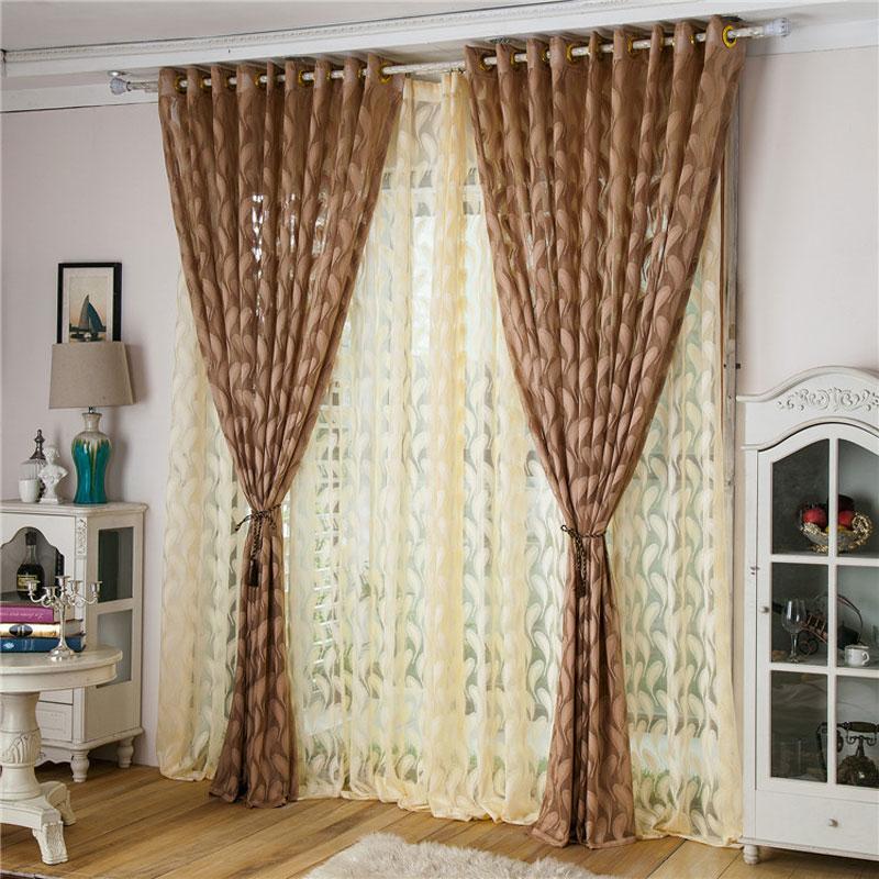 

Feather jacquard curtain luxury tulle panel sheer fabrics custom made ready made living room bedroom modern curtains, Colour 2