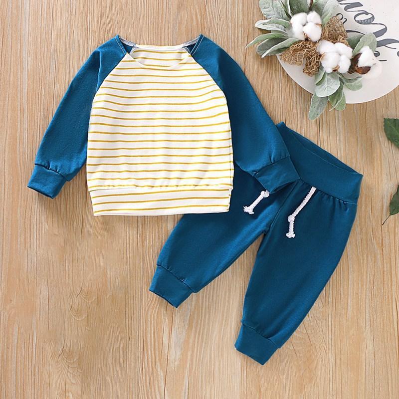 

New Autumn Baby Girls Boys Casual Long Sleeve Striped Print T-shirt Tops+Pants Suits Costume Set.1