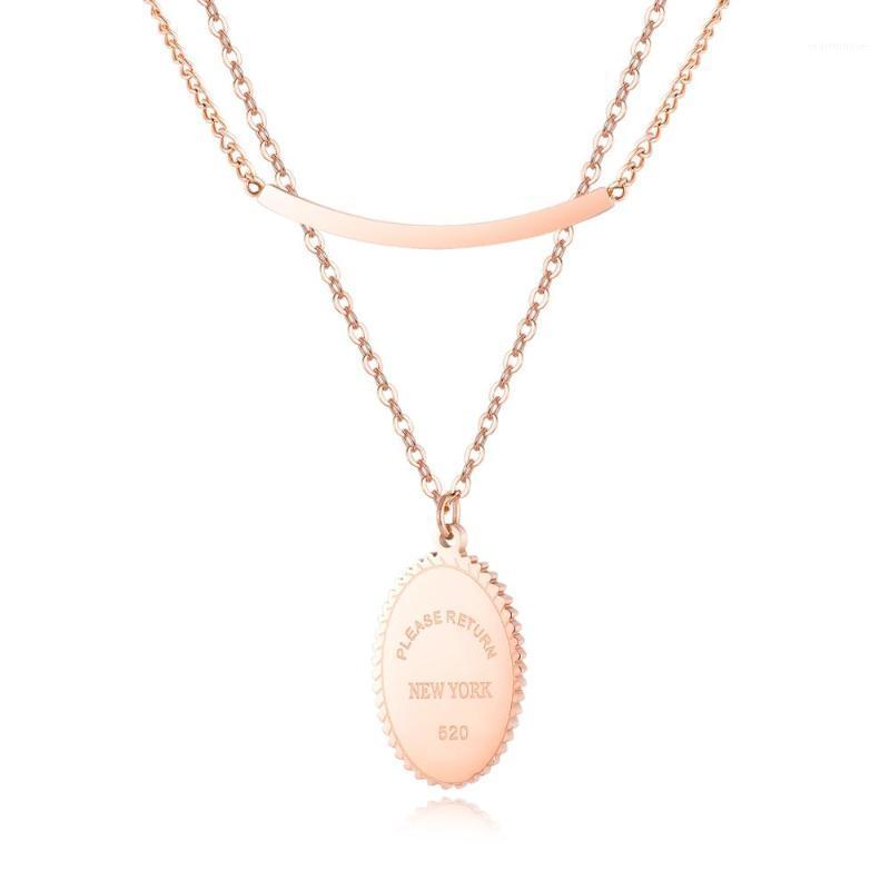 

New stainless steel double-layer cross-border fashion clavicle necklace female circular letter pendant chain accessories1